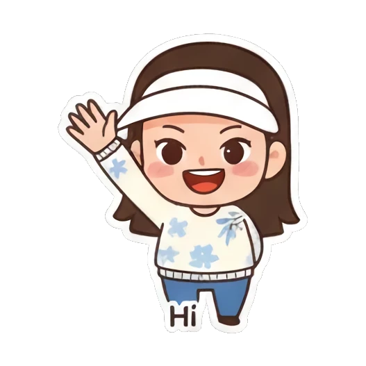 Cute girl waving hello. Visor Girl's Expressive Day sticker for expressive chats and social replies.
