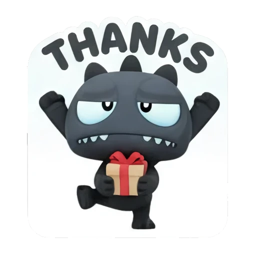 Monster holding a gift box with text THANKS Little Dark Monster Daily sticker for expressive chats and social replies.