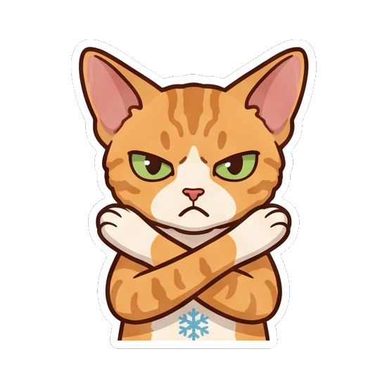 Ginger cat crossing arms with a grumpy and stern expression Ginger Cat Holiday Joy sticker for expressive chats and social replies.