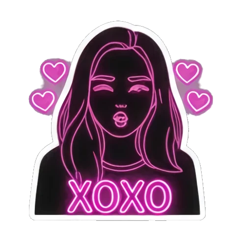 霓虹女孩亲吻XOXO Neon Glow Girl sticker for expressive chats and social replies.
