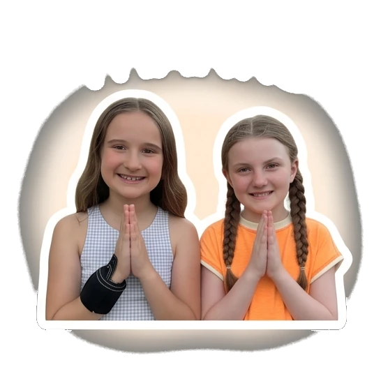 Two sisters praying with Thanks text Daily Life of Two Sisters sticker for expressive chats and social replies.