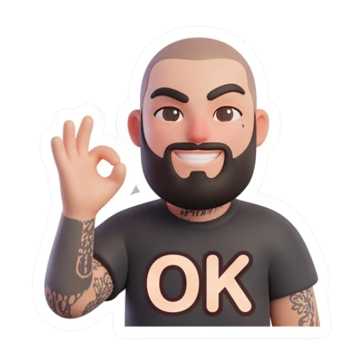 Bearded man making an OK gesture with hand, text OK Bearded Guy Daily Moods sticker for expressive chats and social replies.