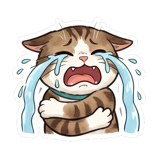 Tabby cat crying loudly with blue tears streaming down Tabby Cat Daily Life sticker for expressive chats and social replies.