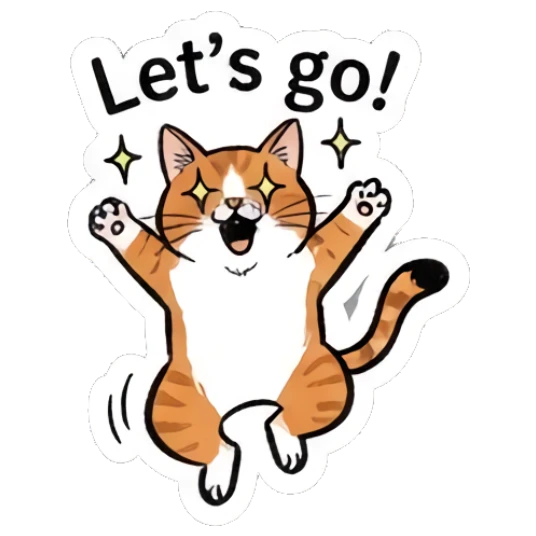Excited orange cat jumping with joy and text Let's go! Doodle Orange Cat Daily sticker for expressive chats and social replies.