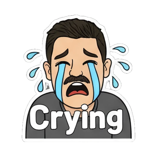 Mustache man crying with Crying text Mustache Man Daily Vibes sticker for expressive chats and social replies.