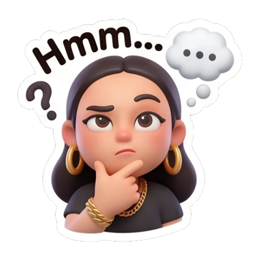 Girl thinking with a thought bubble, text Hmm. Chic Urban Girl Vibes sticker for expressive chats and social replies.