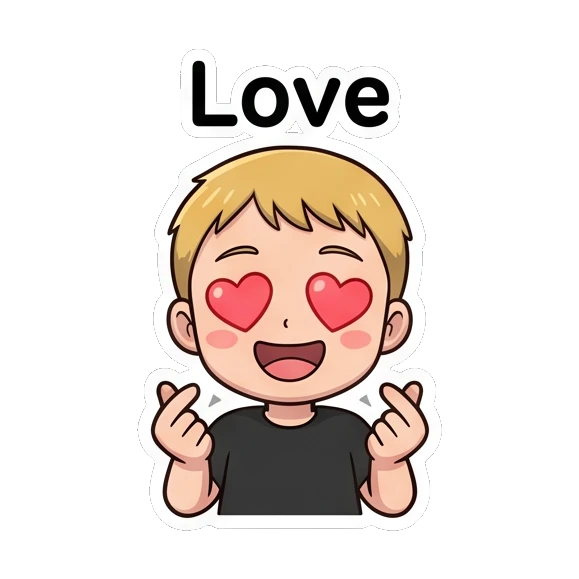 Blonde boy showing love with heart-shaped eyes and finger hearts Blonde Boy Daily Expressions sticker for expressive chats and social replies.