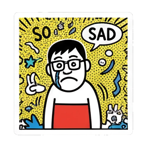 sad boy with SO SAD text Keith Haring Style Doodle Boy sticker for expressive chats and social replies.