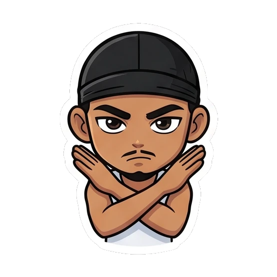 Serious guy crossing arms in a firm rejection pose Cool Guy Daily Vibes sticker for expressive chats and social replies.