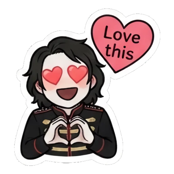 Rocker boy making a heart shape with hands and heart eyes, 'Love this' text. Emo Rocker Daily Vibes sticker for expressive chats and social replies.
