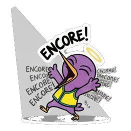 Purple bird shouting for encore, text ENCORE Purple Bird Music Festival sticker for expressive chats and social replies.