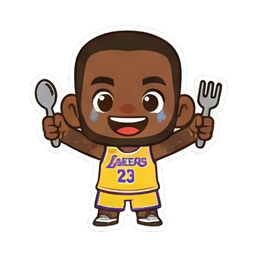 Chibi athlete holding spoon and fork ready to eat King of the Court sticker for expressive chats and social replies.