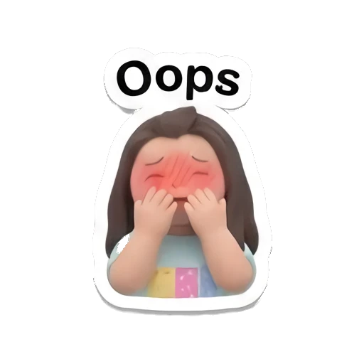 Embarrassed girl covering her face with blushing cheeks with text Oops Little Girl Daily Vibes sticker for expressive chats and social replies.