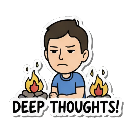thinking by campfire Summer Boy Adventures sticker for expressive chats and social replies.