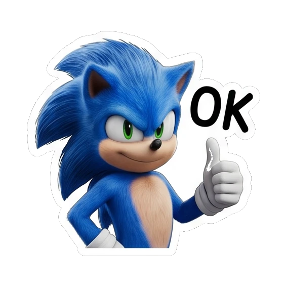 Sonic giving a thumbs up with OK text Sonic Expressive Vibes sticker for expressive chats and social replies.