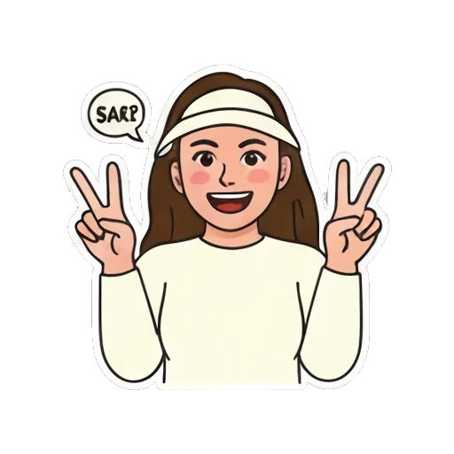 Happy girl making a peace sign Visor Girl Expressions sticker for expressive chats and social replies.