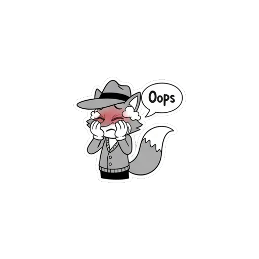 Detective fox blushing with hands on cheeks saying Oops Vintage Detective Fox sticker for expressive chats and social replies.