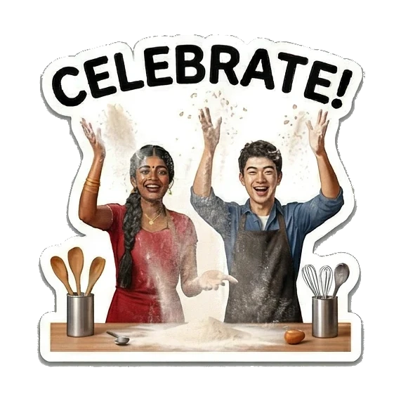 情侣在厨房撒面粉庆祝 Culinary Couple Moments sticker for expressive chats and social replies.