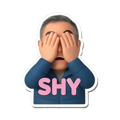 shy man covering face Cheerful Middle-Aged Man Daily Life sticker for expressive chats and social replies.