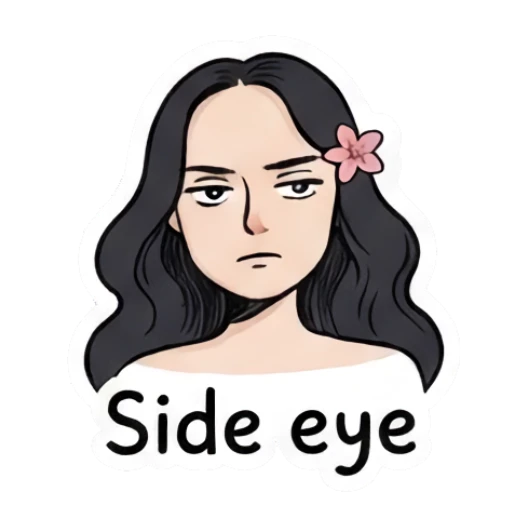 Girl giving a skeptical side-eye look, text Side eye Charming Girl Daily Expressions sticker for expressive chats and social replies.