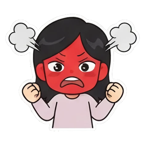 furious angry face Cheerful Girl Daily Life sticker for expressive chats and social replies.
