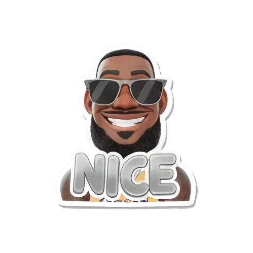 LeBron James wearing sunglasses and smiling with 'NICE' text LeBron Basketball Star Expressions sticker for expressive chats and social replies.