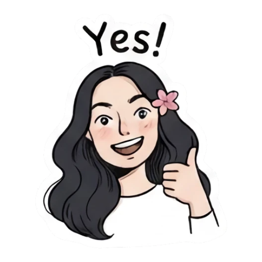 Girl smiling and giving a thumbs up, text Yes! Charming Girl Daily Expressions sticker for expressive chats and social replies.