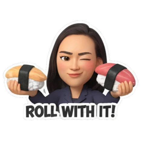 Girl winking while holding sushi rolls Sushi Lover Girl sticker for expressive chats and social replies.
