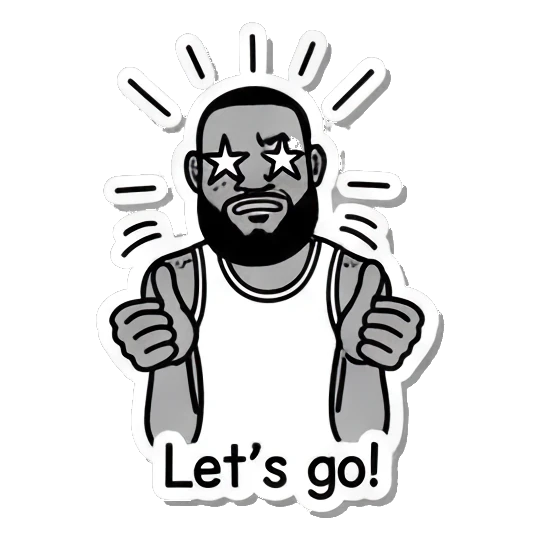 Basketball player giving double thumbs up with star eyes, text Let's go. King James Pop Art Vibes sticker for expressive chats and social replies.