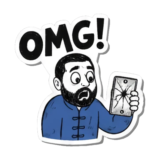 Bearded man surprised, "OMG!" Bearded Guy's Moods sticker for expressive chats and social replies.