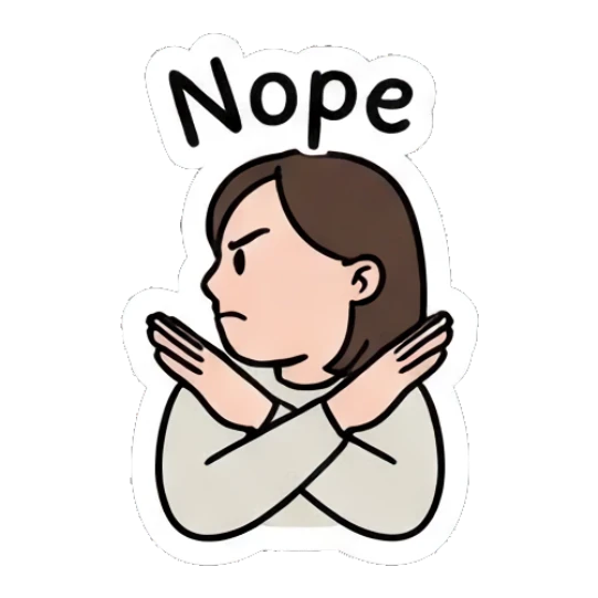 Girl with glasses crossing arms to signal refusal, nope expression. Daily Life of a Girl sticker for expressive chats and social replies.