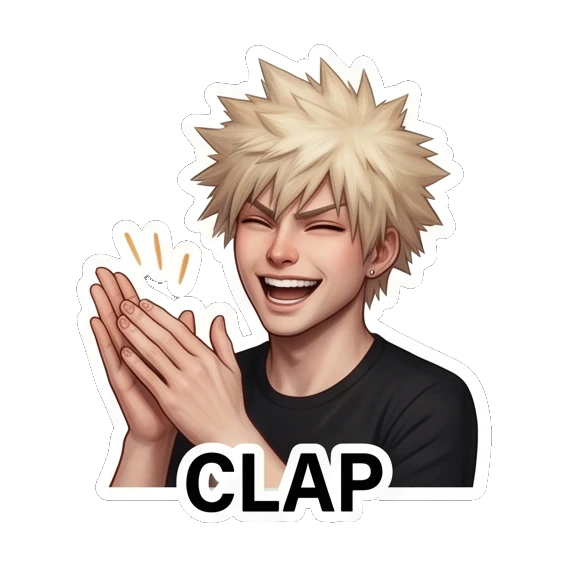 Spiky hair boy clapping his hands with an excited expression. Spiky Hair Anime Boy Expressions sticker for expressive chats and social replies.