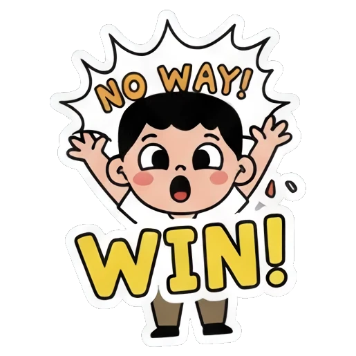 winning boy shouting WIN! Little Boy's Big Feelings sticker for expressive chats and social replies.