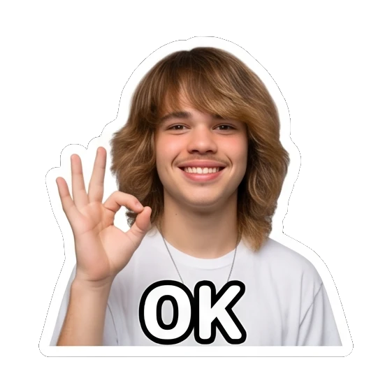 Teen boy making OK gesture with happy smile, text OK Teen Boy Daily Vibes sticker for expressive chats and social replies.