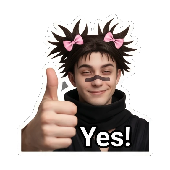 Happy young man giving a thumbs up with text Yes! Spiky Hair Boy Reactions sticker for expressive chats and social replies.