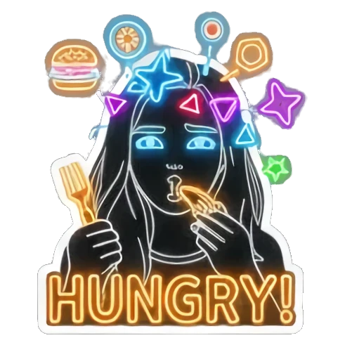 发光女孩饥饿HUNGRY! Neon Glow Girl sticker for expressive chats and social replies.