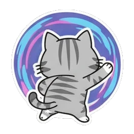 Gray tabby cat turning back and waving goodbye Cheerful Gray Tabby Adventures sticker for expressive chats and social replies.