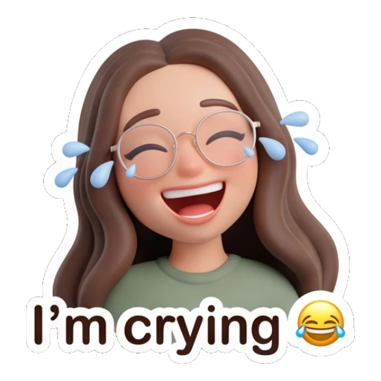 Happy girl with glasses laughing with tears. Cute Glasses Girl Daily sticker for expressive chats and social replies.