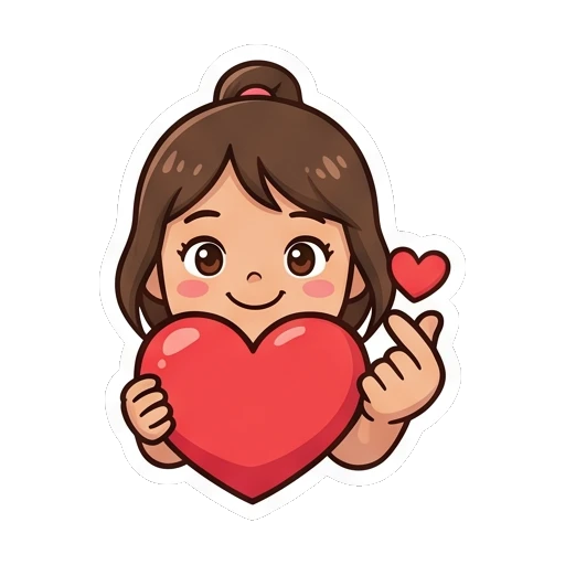 Girl holding a heart and making a finger heart gesture Cheerful Star Girl Adventures sticker for expressive chats and social replies.