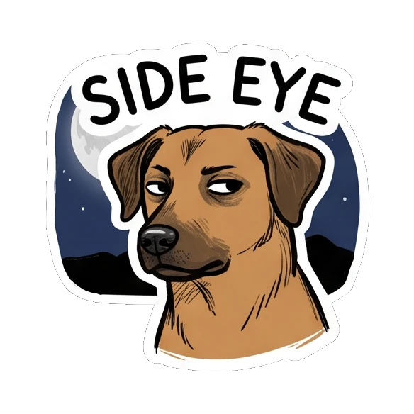 Brown dog giving a skeptical side-eye glance. Brown Dog Daily Moods sticker for expressive chats and social replies.