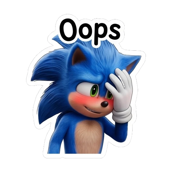 Sonic facepalming with Oops text Sonic Expressive Vibes sticker for expressive chats and social replies.