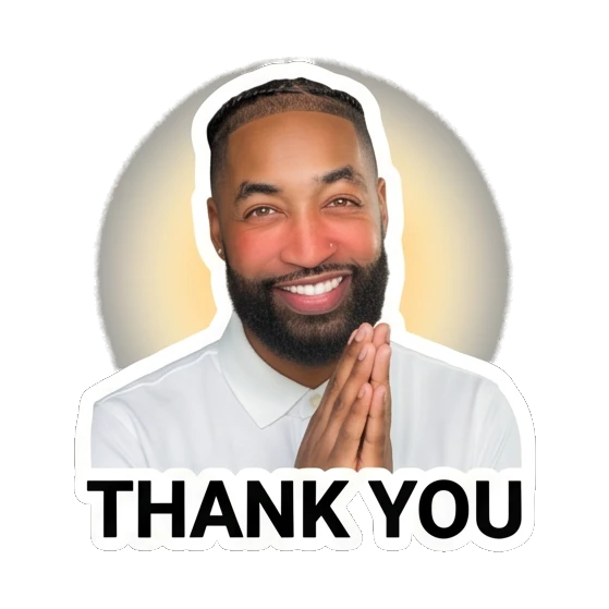 Bearded man praying with a glowing halo effect Daily Vibes with Marcus sticker for expressive chats and social replies.