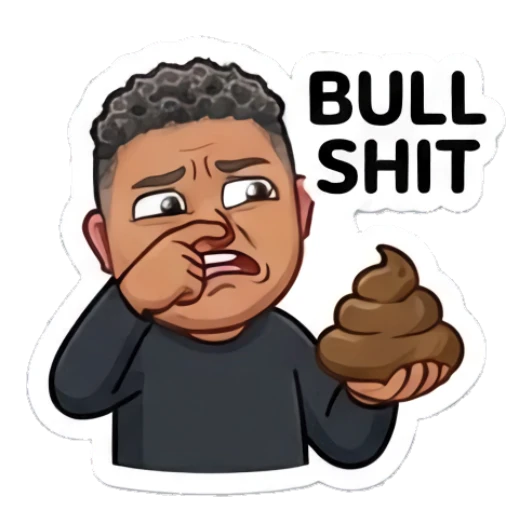 Man holding poop emoji with disgusted face, text BULL SHIT Cool Guy Daily Vibes sticker for expressive chats and social replies.