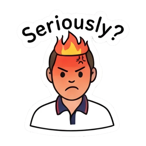 Young man with a flaming head showing extreme anger or frustration. Daily Life of a Cool Guy sticker for expressive chats and social replies.