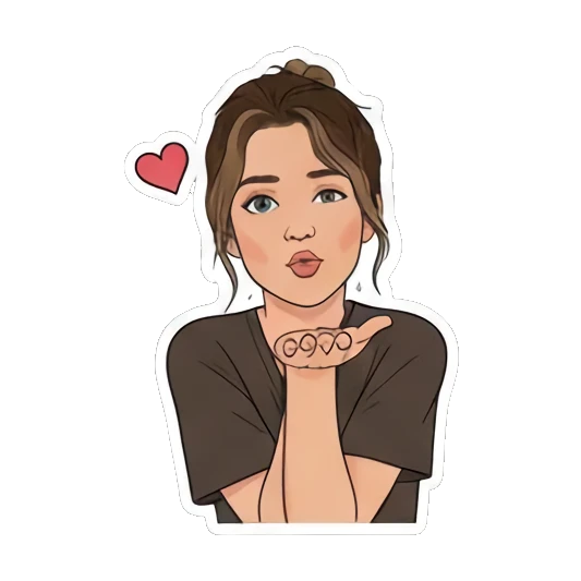 Blowing a kiss with hearts Young Woman's Expression Pack sticker for expressive chats and social replies.