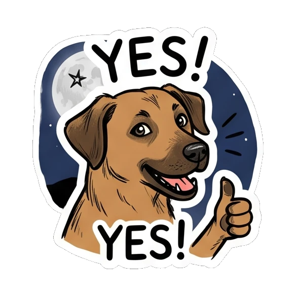 Brown dog smiling and giving a thumbs up. Brown Dog Daily Moods sticker for expressive chats and social replies.