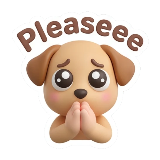 Puppy character with hands together saying please Cute Clay Girl Daily Expressions sticker for expressive chats and social replies.