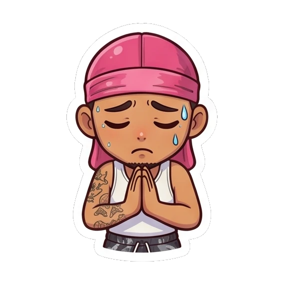 Guy praying with a sad, sweaty, and stressed expression Cool Durag Guy sticker for expressive chats and social replies.