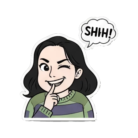害羞眨眼SHHH Cartoon Girl Expressions sticker for expressive chats and social replies.