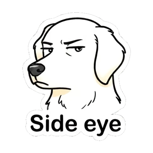 Suspicious golden retriever giving a side-eye with text 'Side eye' Golden Retriever Daily Vibes sticker for expressive chats and social replies.
